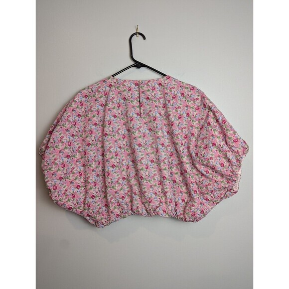 Free The Roses Women's Voluminous Crop Top L Puff Sleeve Floral Pink - Picture 11 of 13